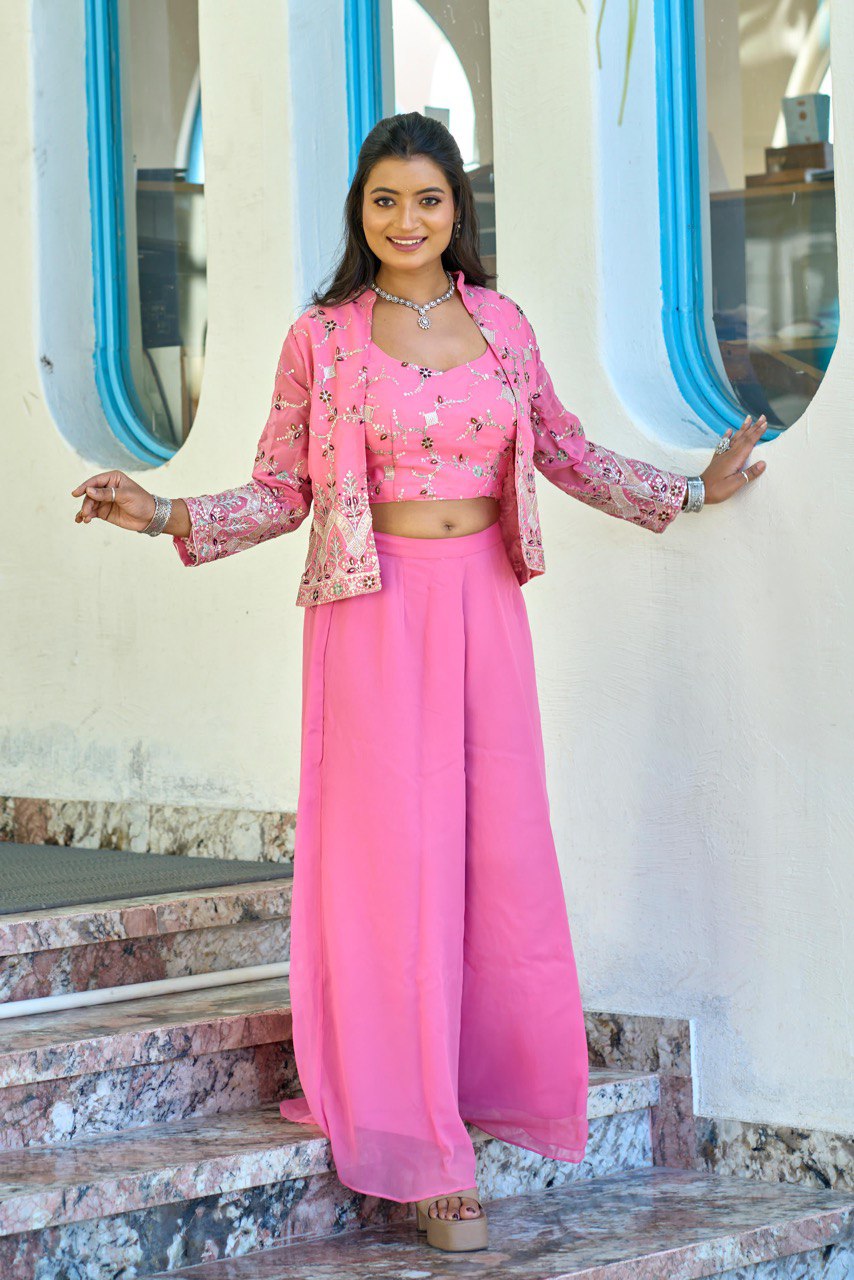 Pink Designer Ethnic Palazzo Set For Wedding
