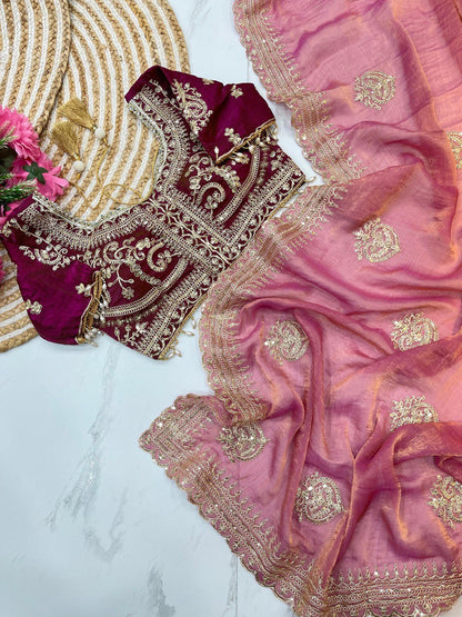 Pink Designer Fandy Chiffon Two Tone Saree