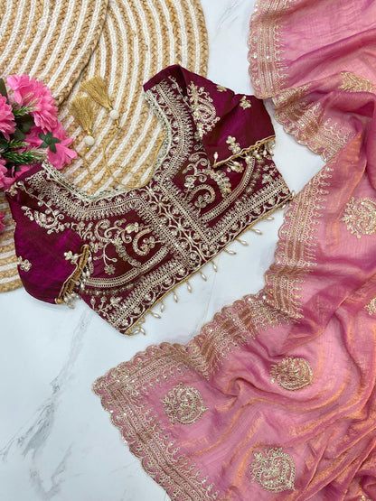 Pink Designer Fandy Chiffon Two Tone Saree