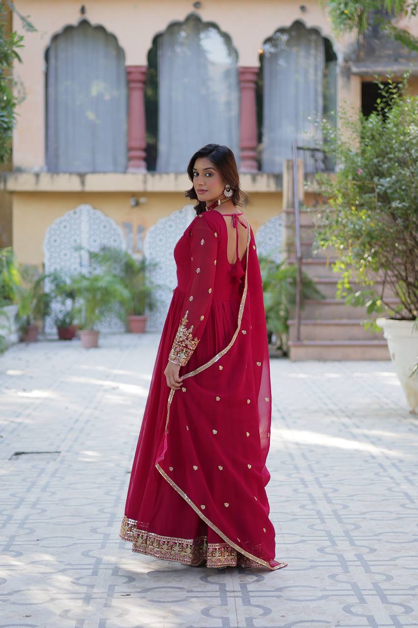 Pink Designer Georgette Gown With Dupatta