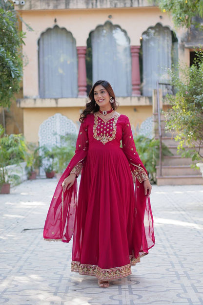 Pink Designer Georgette Gown With Dupatta