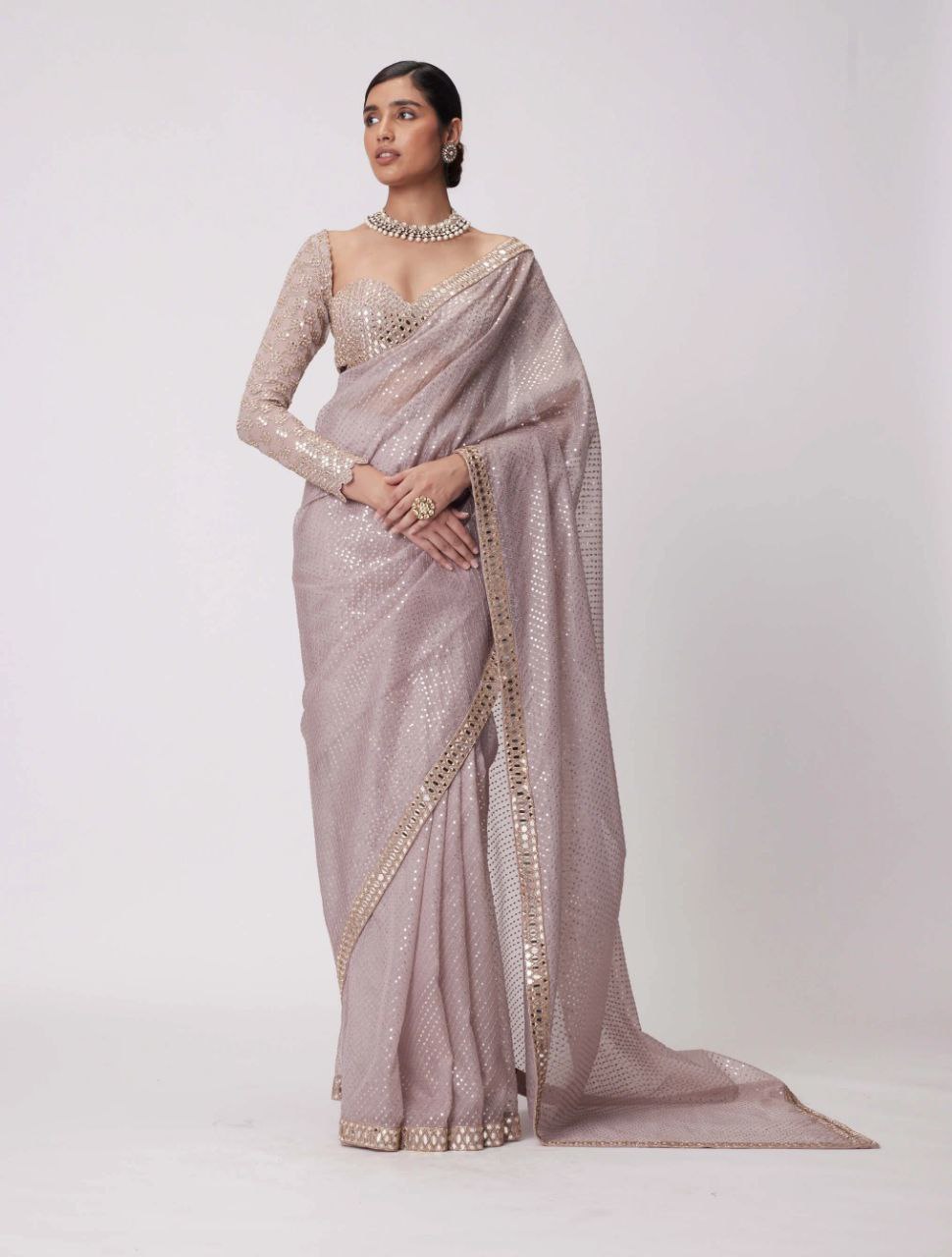 Pink Designer Party Wear Georgette Saree | Replica Design