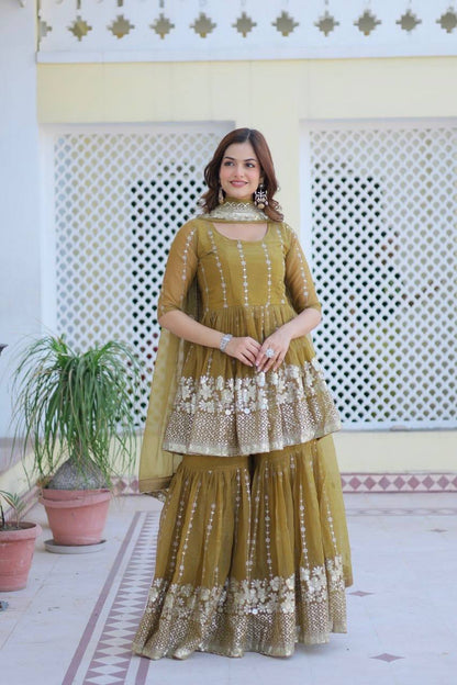 Mehendi Designer Readymade Top-sharara-dupatta