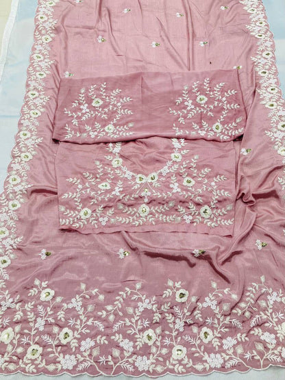 Pink Designer Wedding Wear Chinon Silk Saree