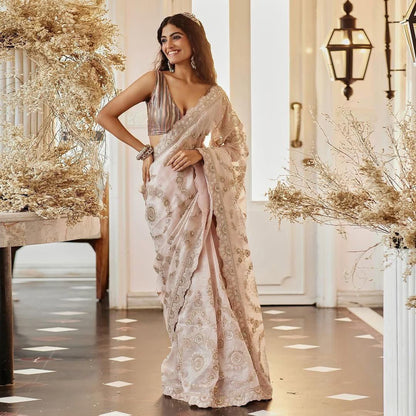 Pink Fancy Designer Satin Organza Saree