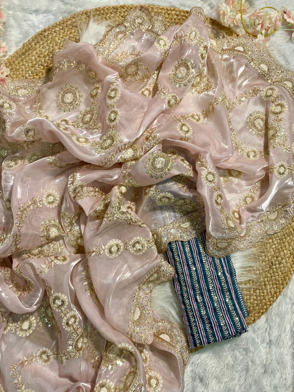 Pink Fancy Designer Satin Organza Saree