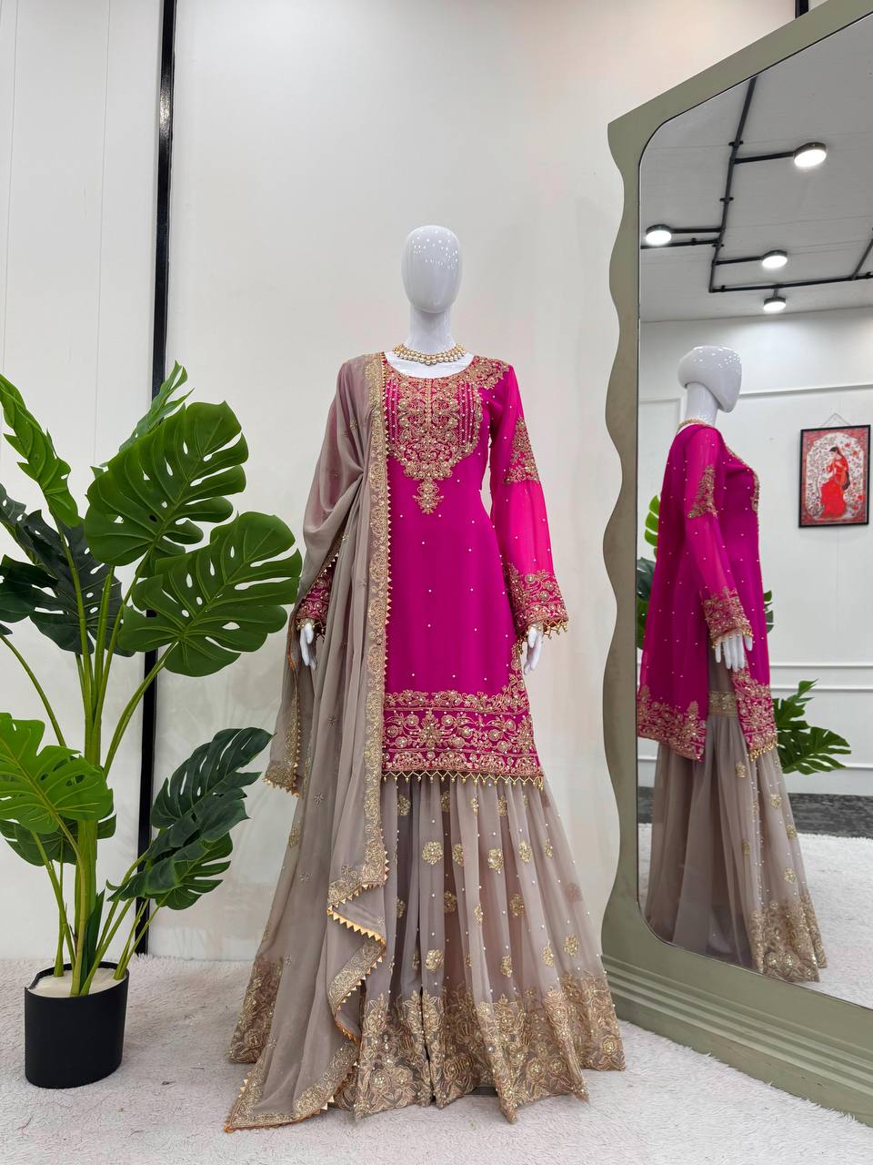 Pink Georgette Modern Sharara Suit
