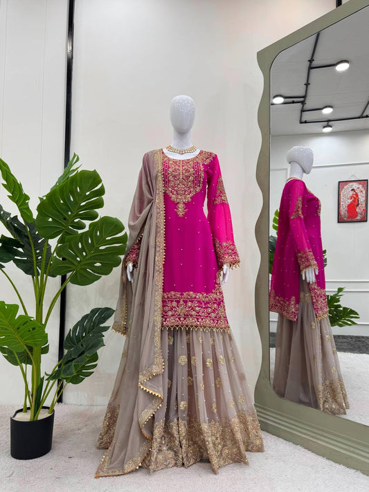 Pink Georgette Modern Sharara Suit