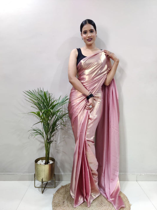 Pink Golden Ready to Wear Shimmer Silk Saree
