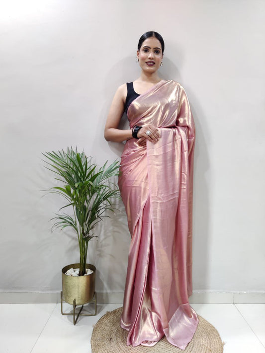 Pink Golden Ready to Wear Shimmer Silk Saree