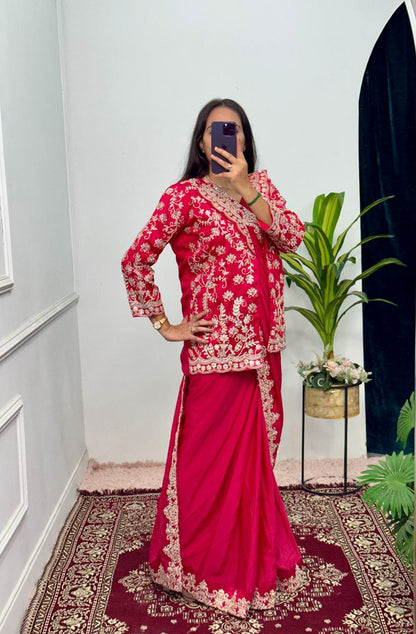 Pink Indo Western Ready To Wear Saree