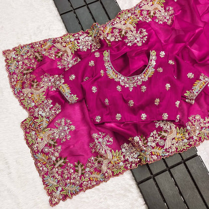 Pink Jimmy Choo Silk Saree For Wedding