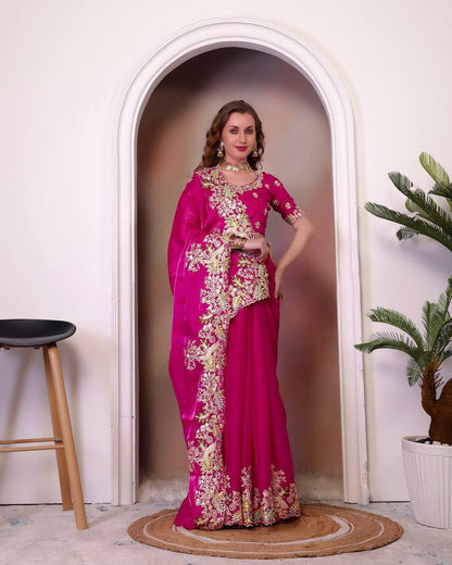 Pink Jimmy Choo Silk Saree For Wedding