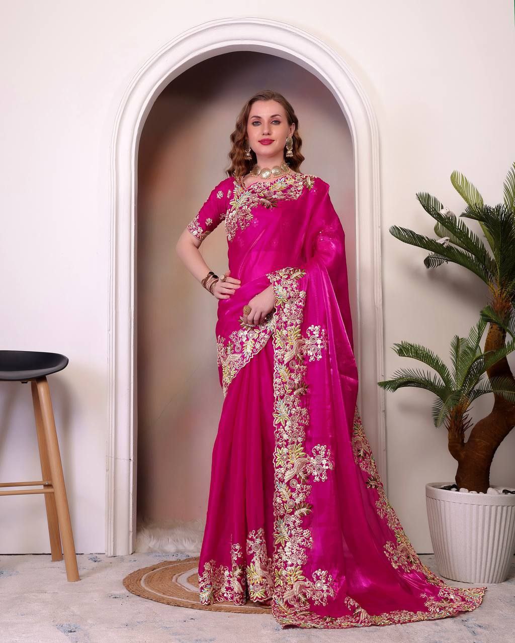 Pink Jimmy Choo Silk Saree For Wedding