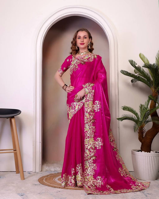 Pink Jimmy Choo Silk Saree For Wedding