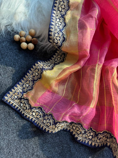 Pink Kota Doriya Zari Chex Saree