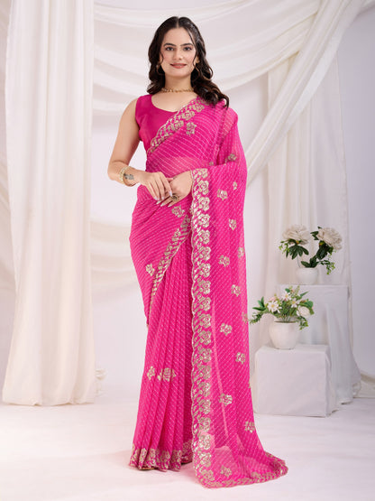 Pink Laheriya Bandhej Georgette Saree