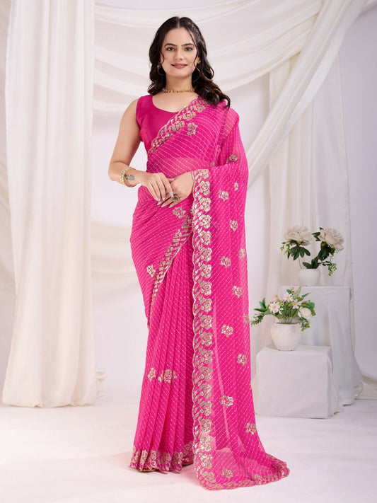 Pink Laheriya Bandhej Georgette Saree