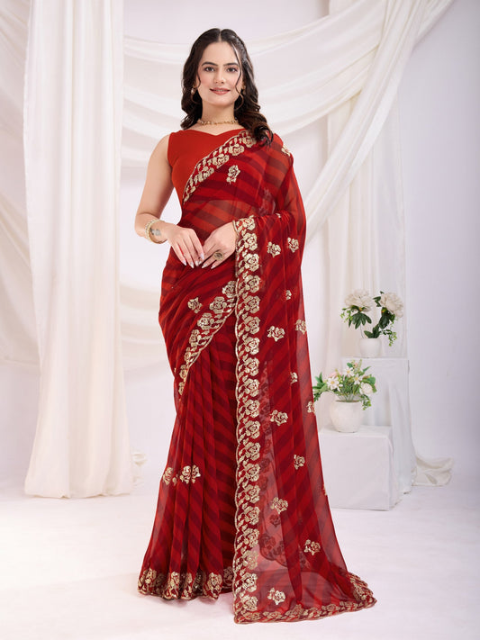 Maroon Laheriya Bandhej Georgette Saree