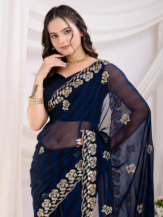 Navy Laheriya Bandhej Georgette Saree