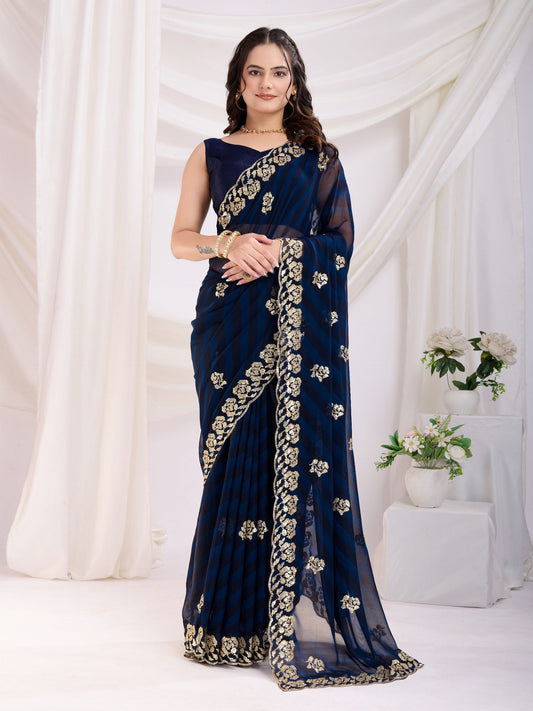 Navy Laheriya Bandhej Georgette Saree