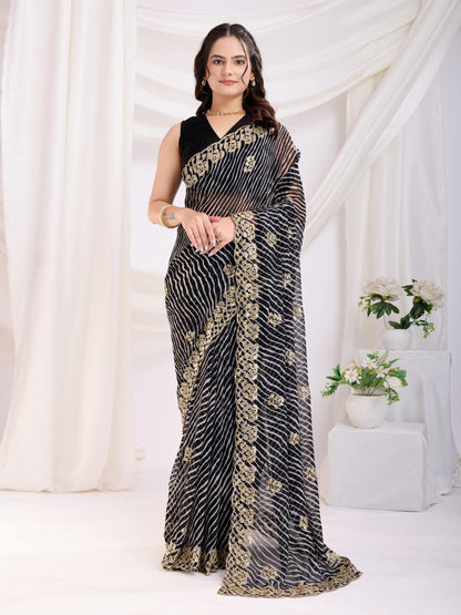 Black Laheriya Bandhej Georgette Saree