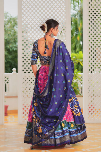 Pink & Navy Traditional Wedding Wear Silk Lehenga