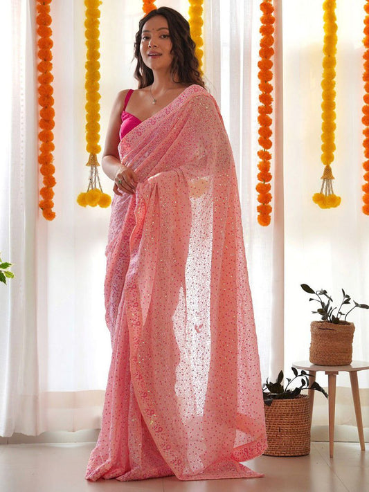 Pink Party Wear Georgette Saree