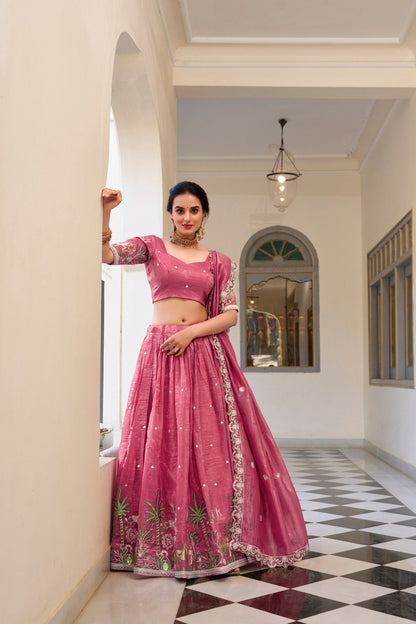 Pink Party Wear Gold Crush Lehenga