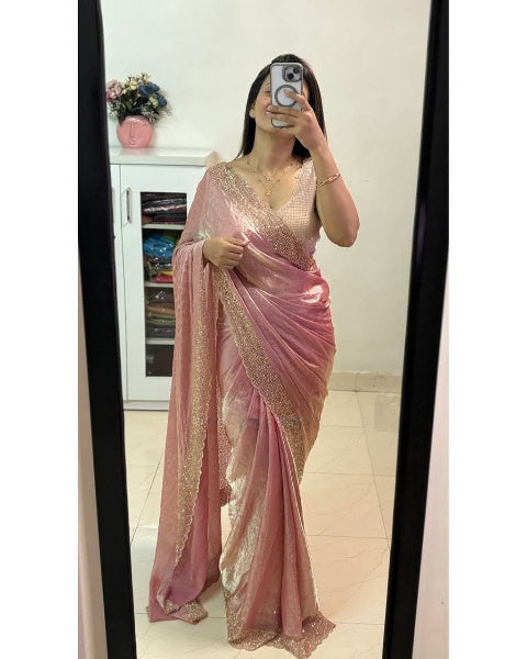 Pink Party Wear Space Silk Saree