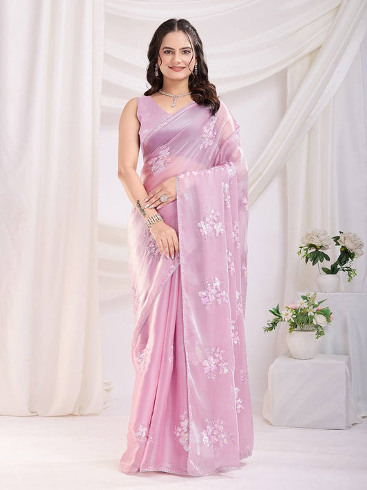 Pink Party Wear Zimmy Choo Silk Saree