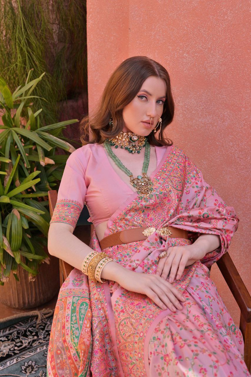 Pink Pashmina Silk Saree For Wedding