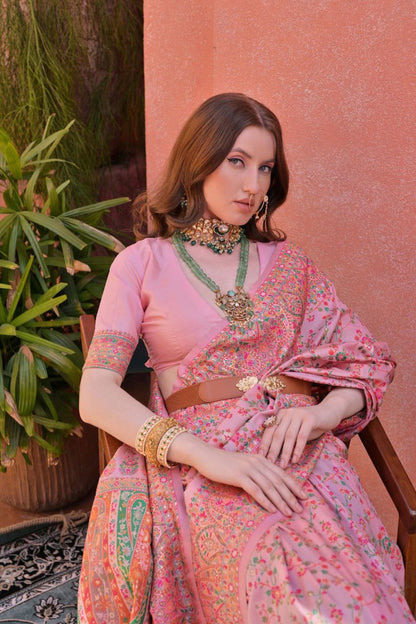 Pink Pashmina Silk Saree For Wedding