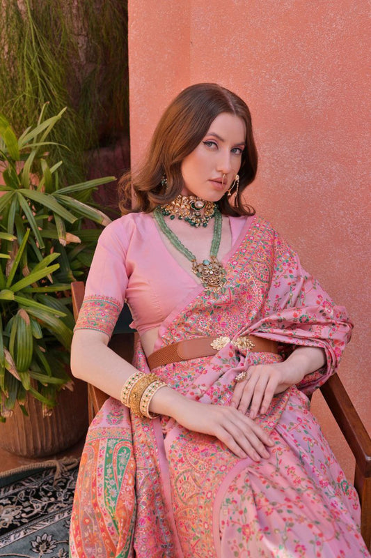 Pink Pashmina Silk Saree For Wedding