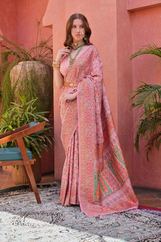 Pink Pashmina Silk Saree For Wedding