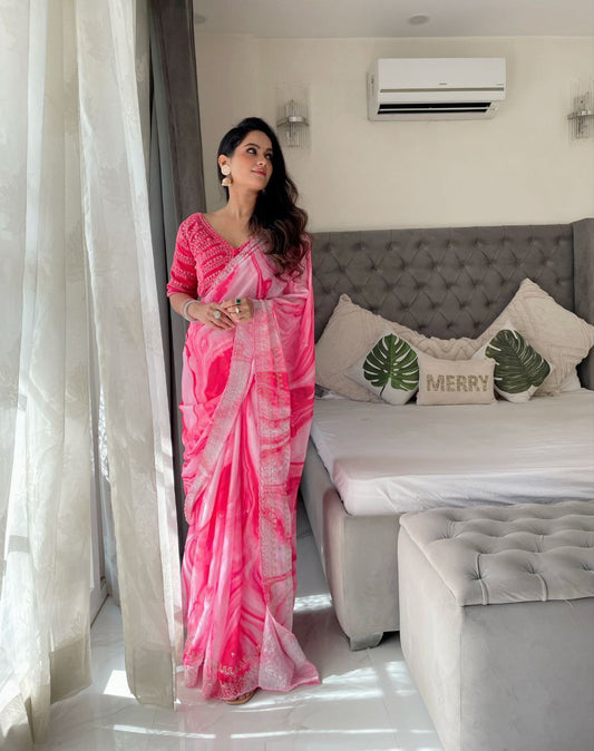 Pink Prism Printed Rangoli Silk Saree