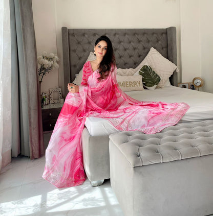 Pink Prism Printed Rangoli Silk Saree