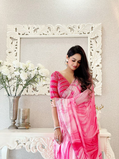 Pink Prism Printed Rangoli Silk Saree