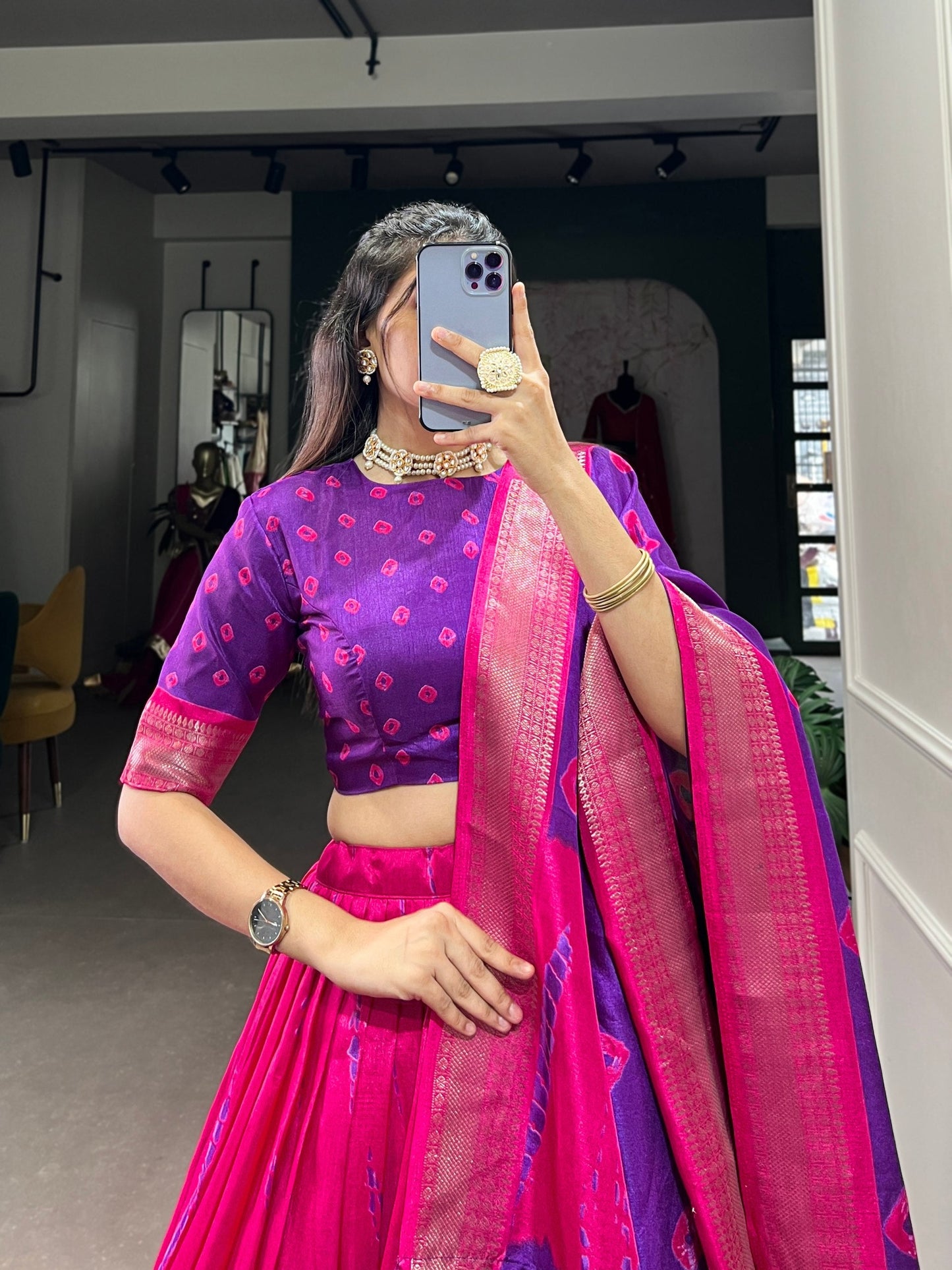Pink & Purple Traditional Dola Silk Lehenga Choli