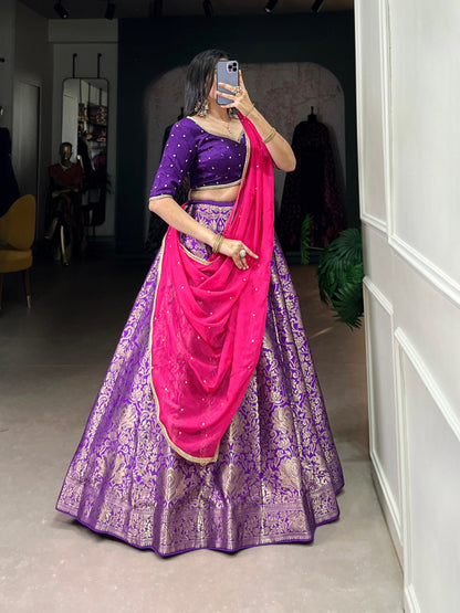 Pink & Purple Traditional Jacquard Silk Lehenga Choli