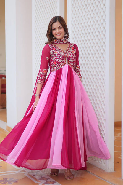 Pink & Rani Designer Georgette Gown With Dupatta