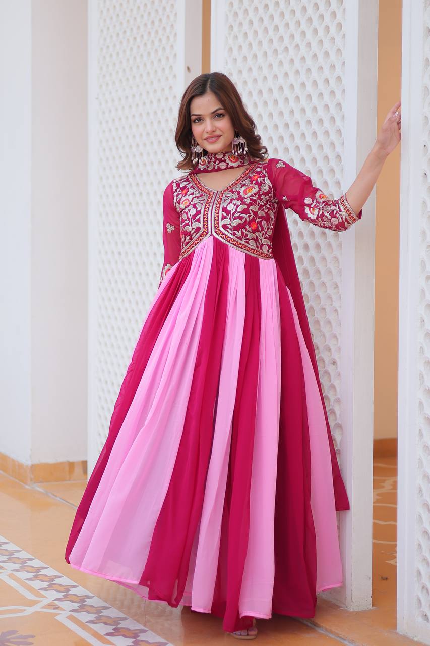 Pink & Rani Designer Georgette Gown With Dupatta