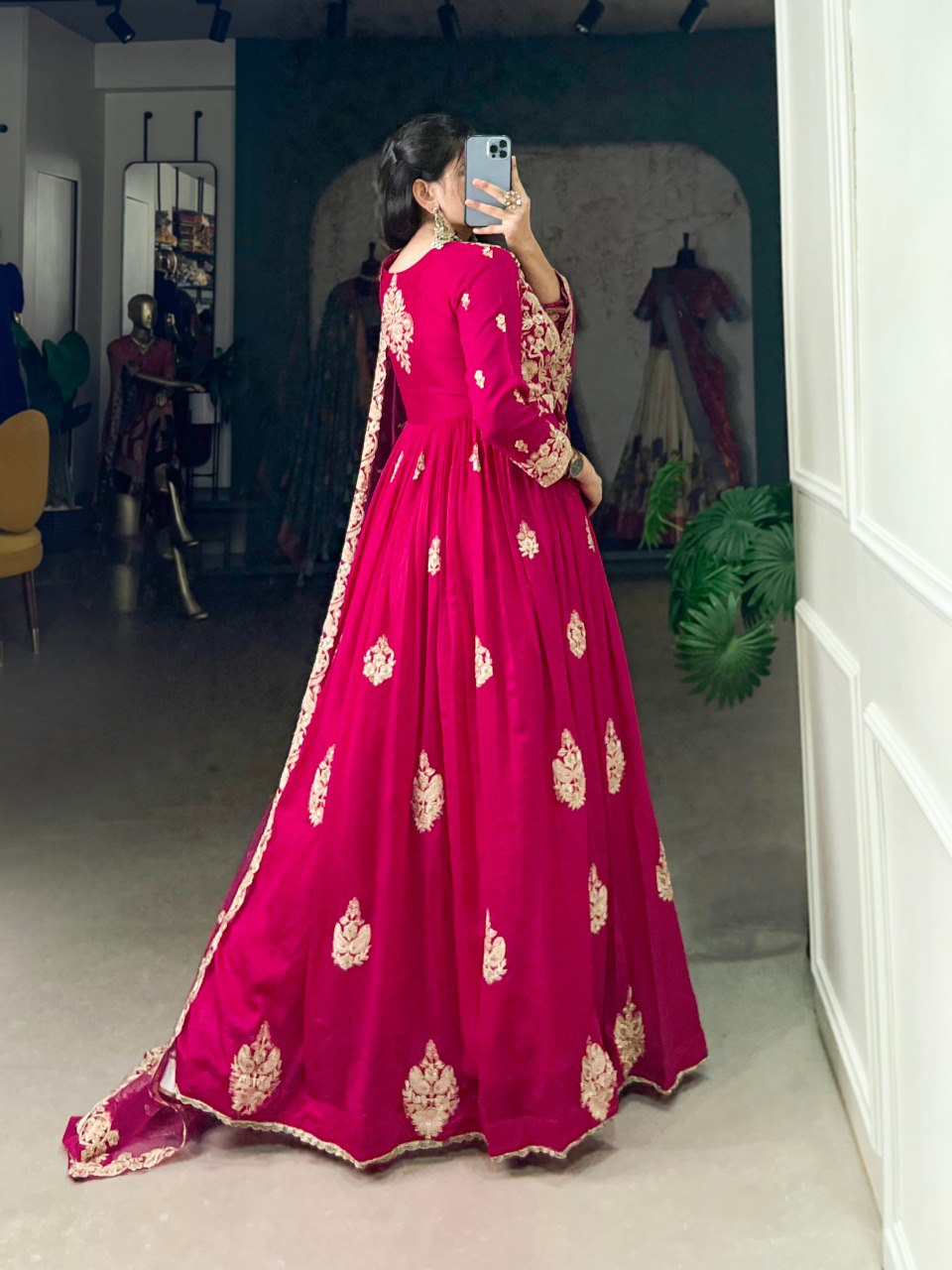 Pink Ready To Wear Vichitra Silk Gown Dress