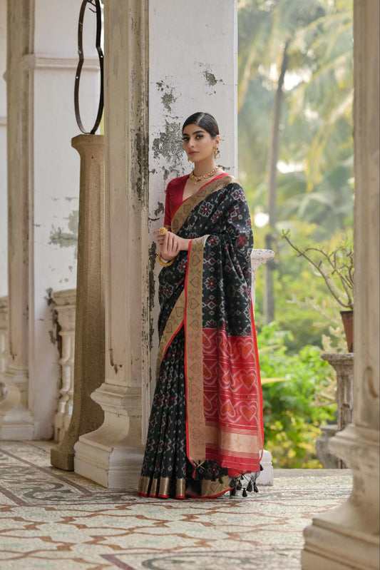 Black Resham Weaving Raw Silk Saree