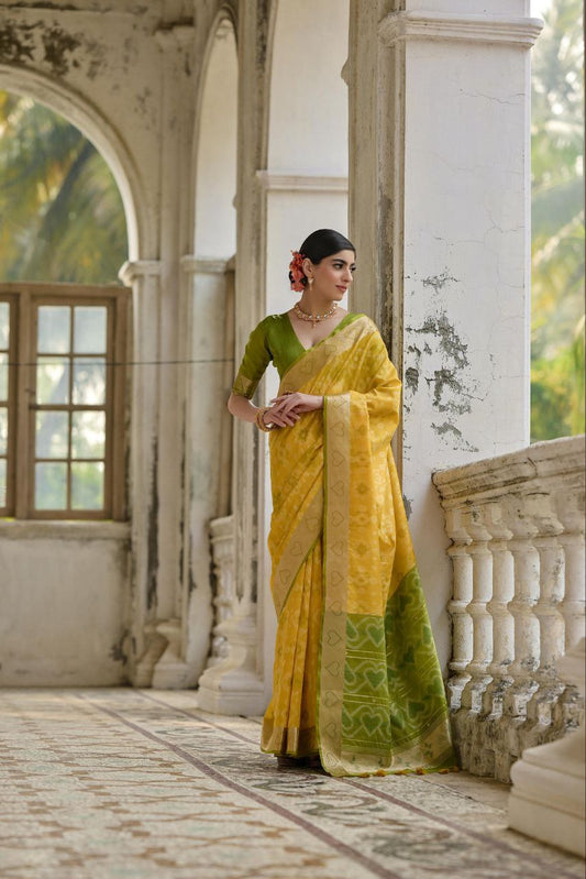 Yellow Resham Weaving Raw Silk Saree