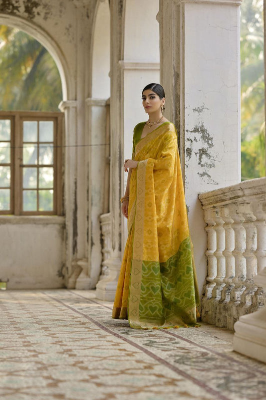 Yellow Resham Weaving Raw Silk Saree
