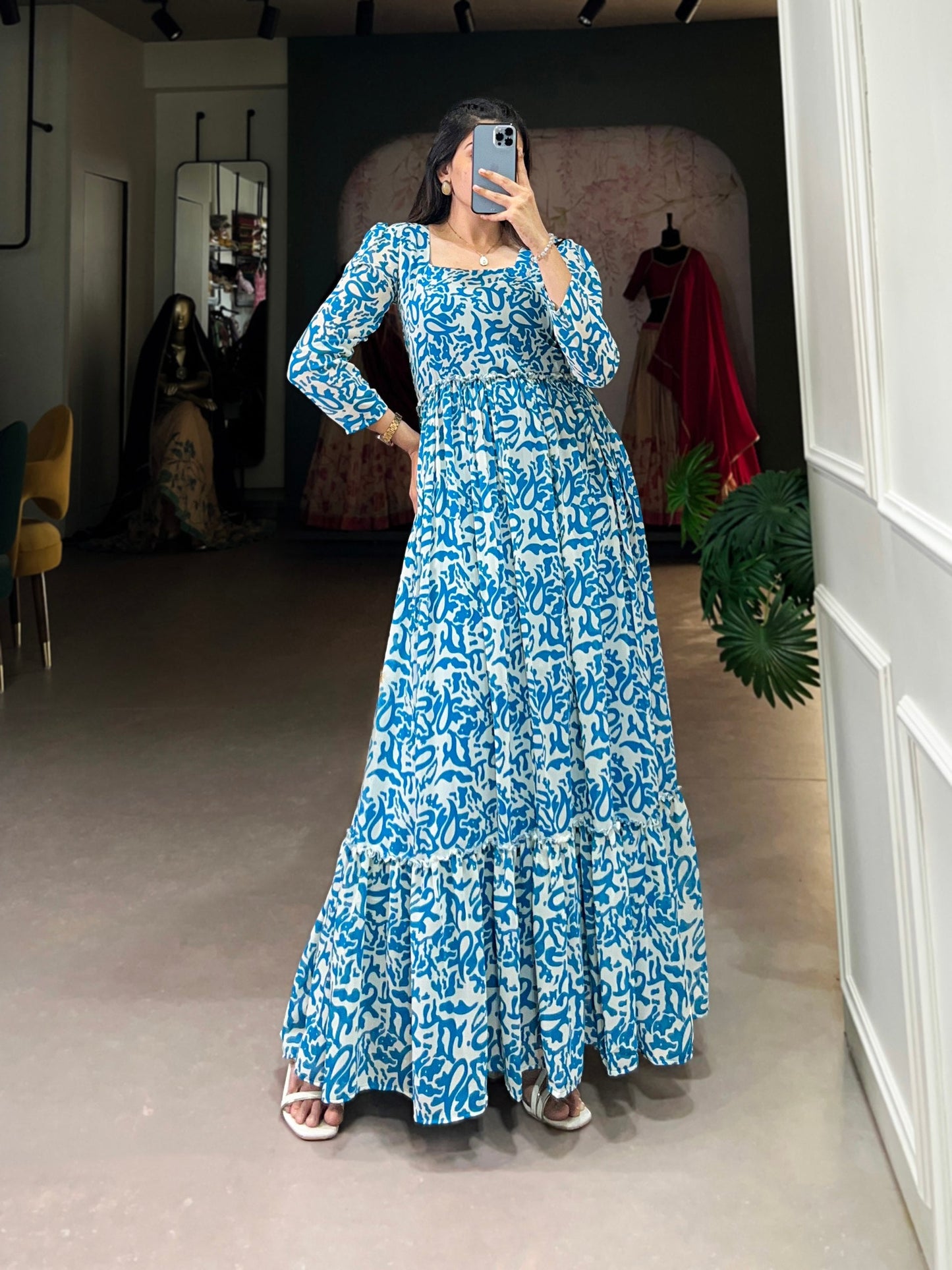 Blue Stylish Georgette Long Gown Dress
