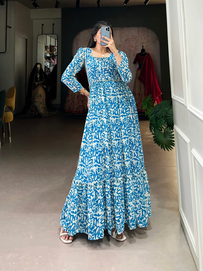 Blue Stylish Georgette Long Gown Dress