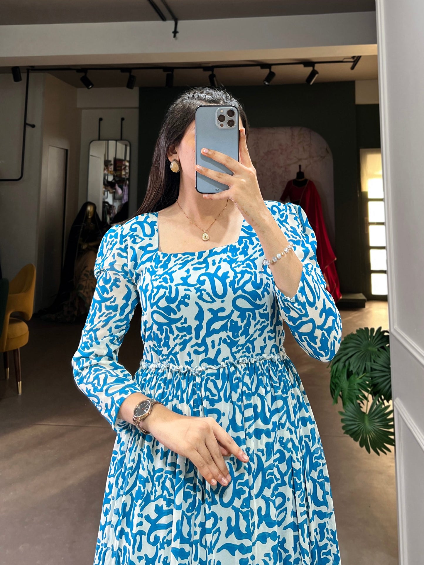 Blue Stylish Georgette Long Gown Dress