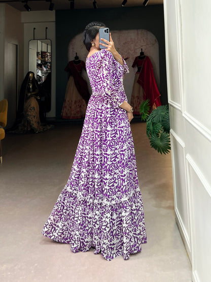 Purple Stylish Georgette Long Gown Dress